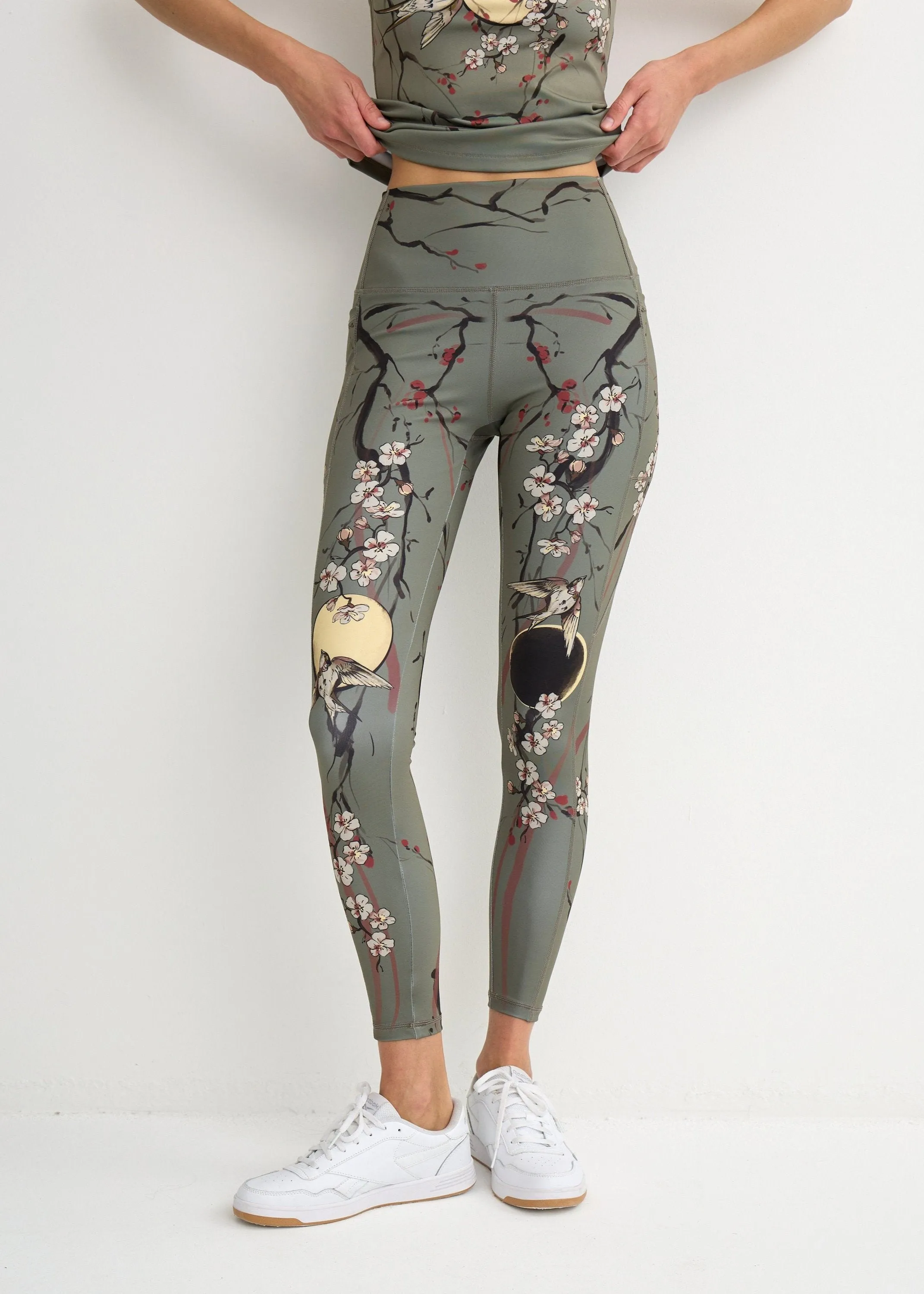 Sakura Print Leggings with Pockets for Women  Yoga, Workout, Everyday Wear