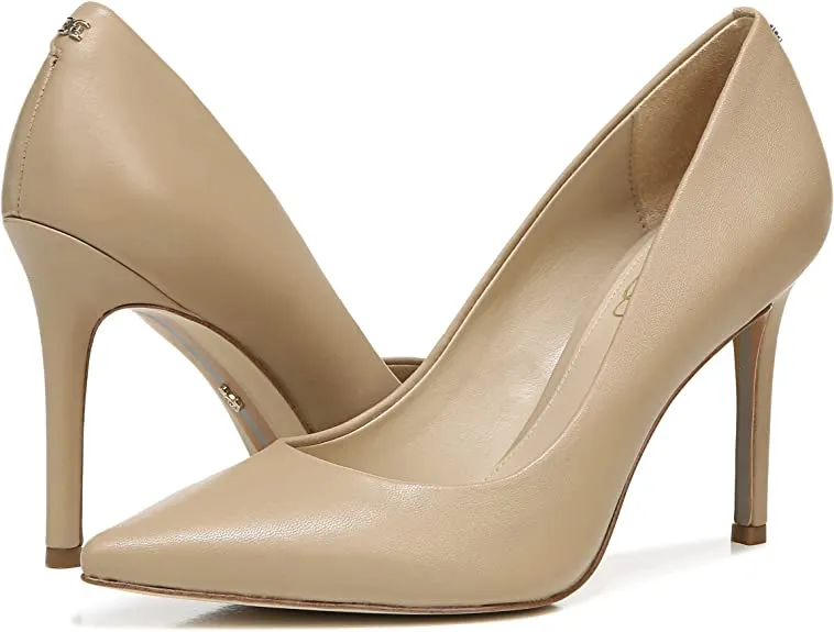 Sam Edelman Hazel Beige Stiletto Heel Pointed Toe Slip On Fashion Leather Pumps