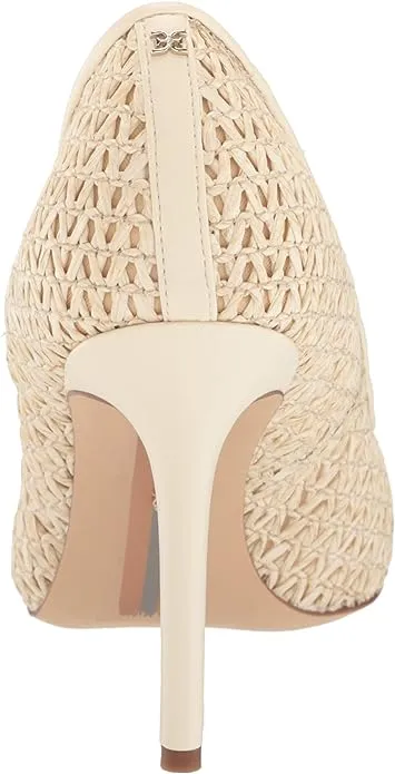 Sam Edelman Hazel Ivory Raffia Stiletto Heel Pointed Toe Slip On Fashion Pumps
