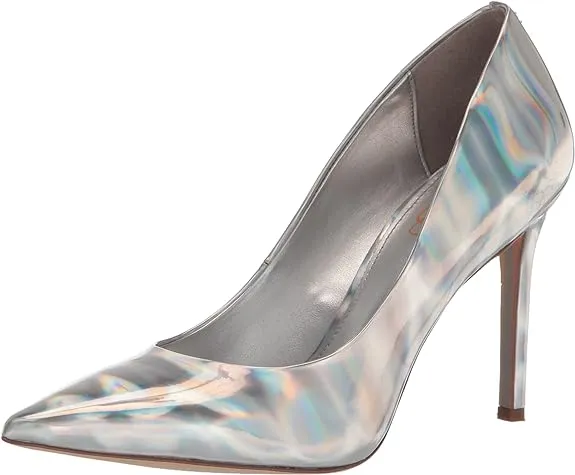 Sam Edelman Hazel Silver Metallic Stiletto Heeled Pointed Toe Slip On Pumps