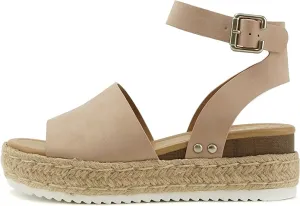 Soda Topic Dusty Mauve Espadrilles Ankle Strap Studded Open Toe Wedge Sandals