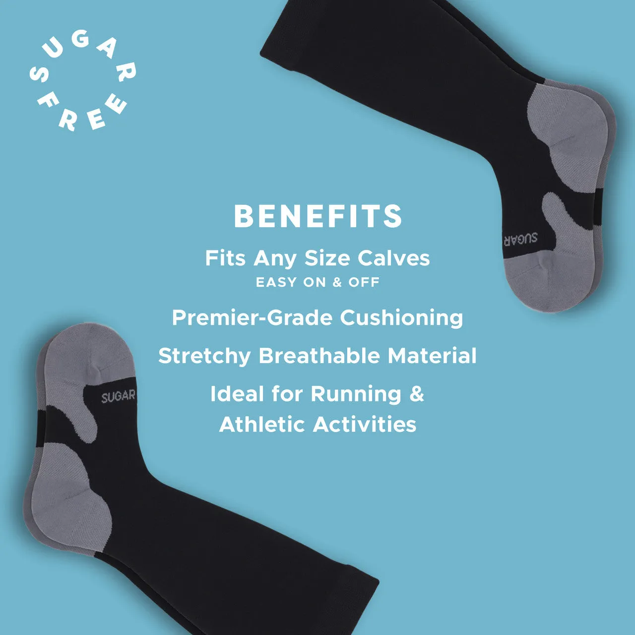 Sugar Free Sox Brand Extra Wide Stretch Compression Socks | Big & Tall | Plus Size | 15-20 mmHg