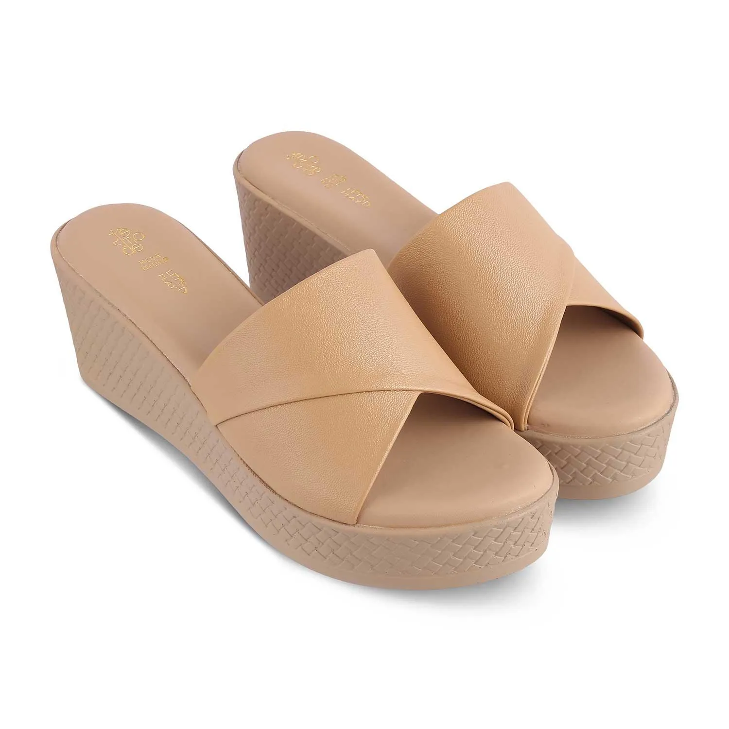 The Sedge Beige Women's Casual Wedge Sandals Tresmode