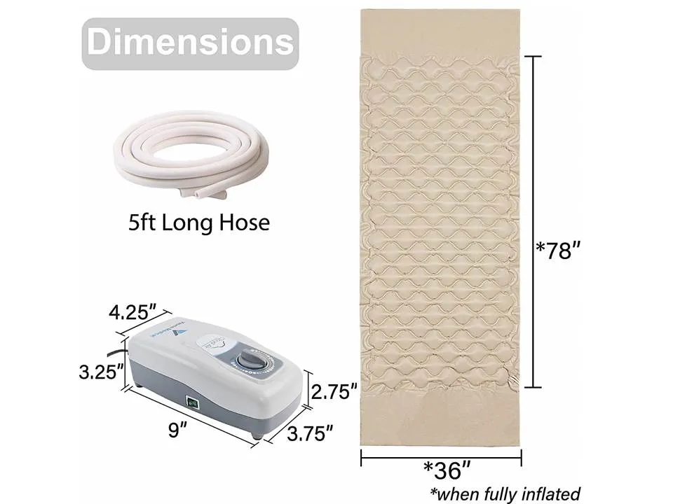 Vaunn Medical Cloud Air Whisper Quiet Alternating Air Pressure Mattress Topper with Pump Twin Size 36" x 78" x 3"