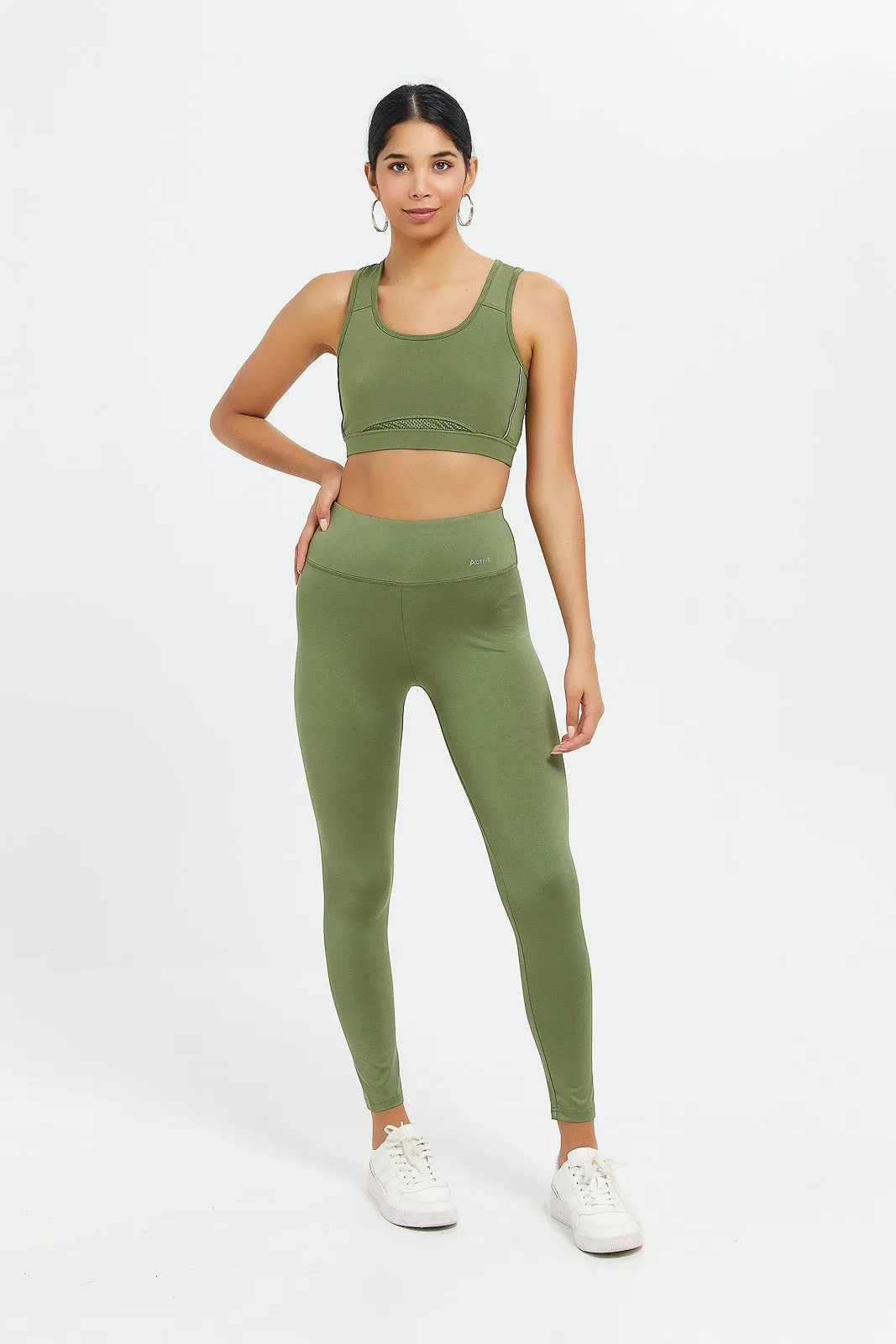 Women Olive Plain Active Pants