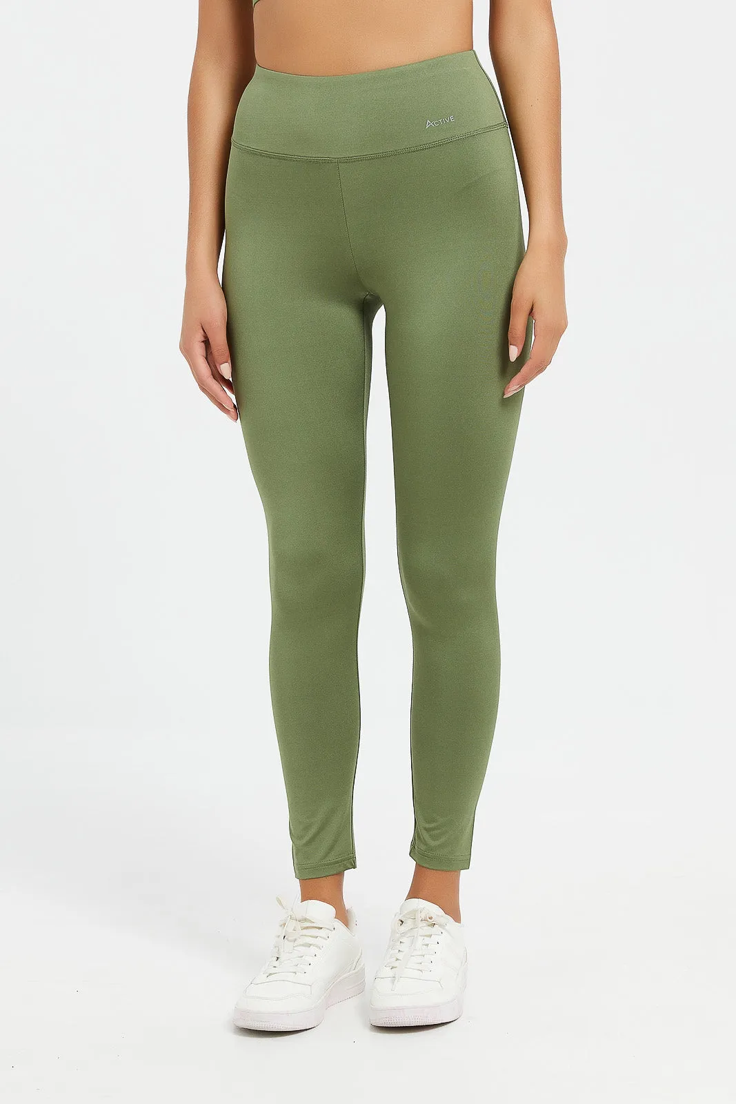 Women Olive Plain Active Pants