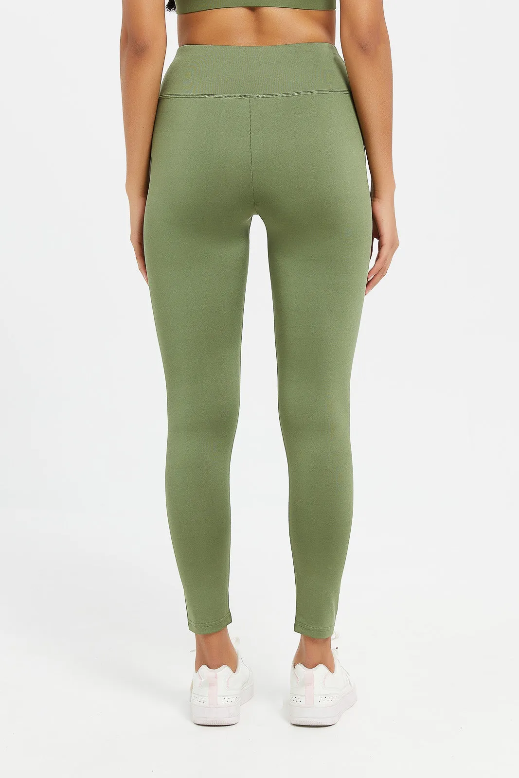 Women Olive Plain Active Pants