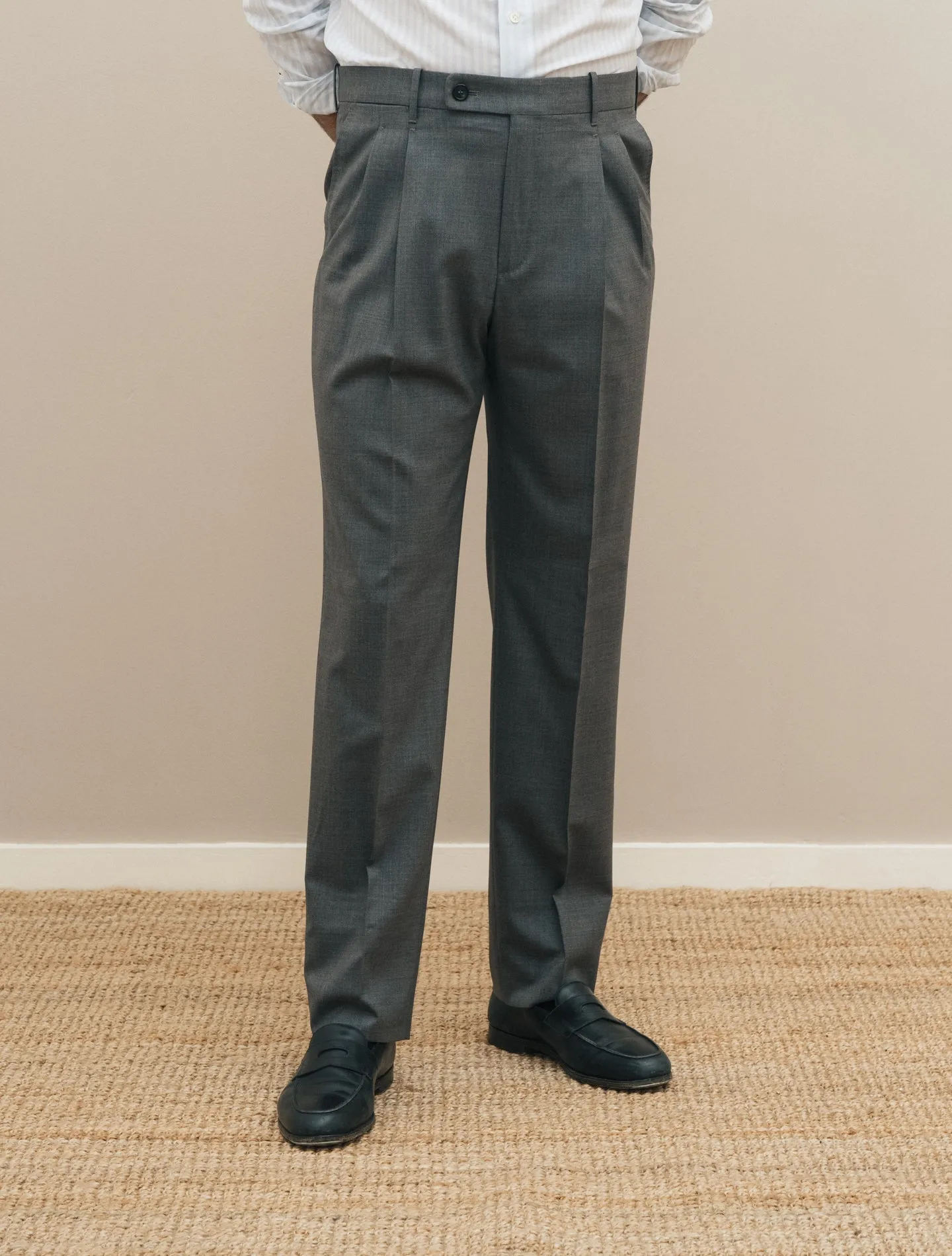 Wool Pleated Regular Fit Trousers Grey